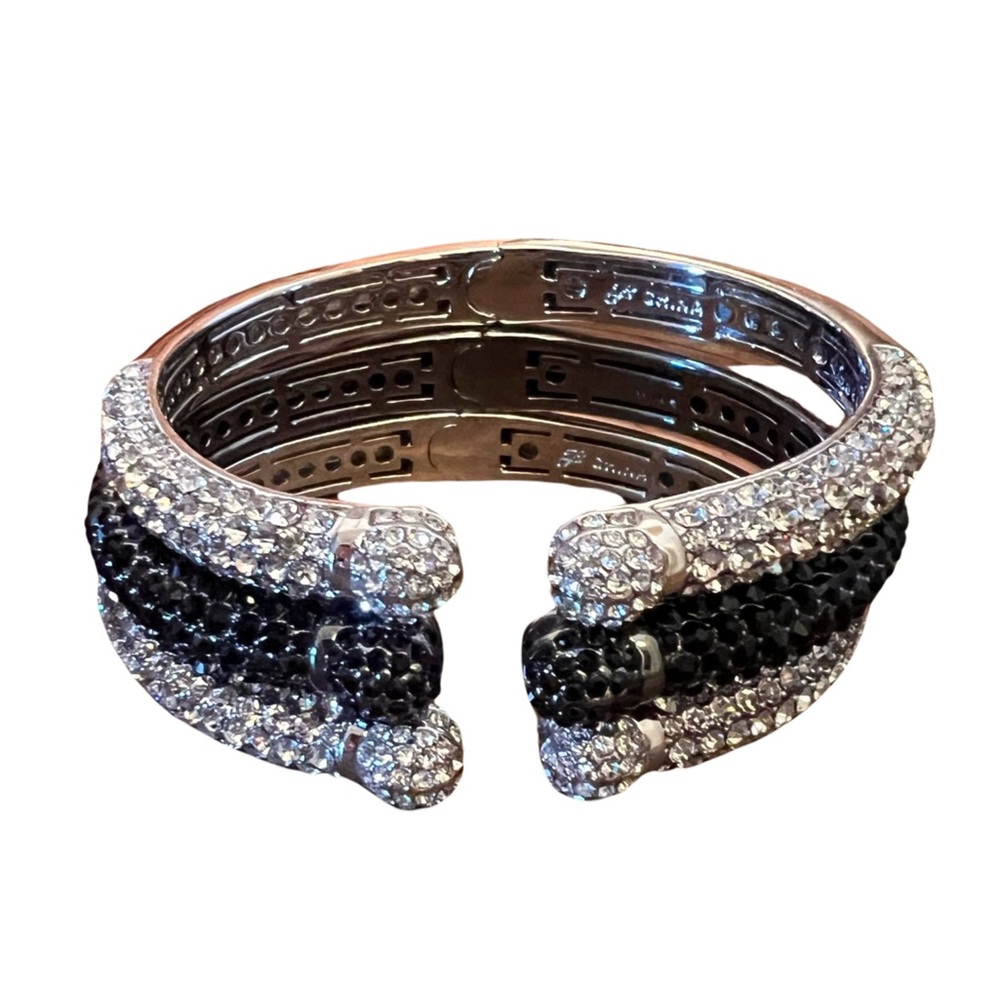 Rounded cuff design Silver tone and Black Silver tone color set of 3 bracelets